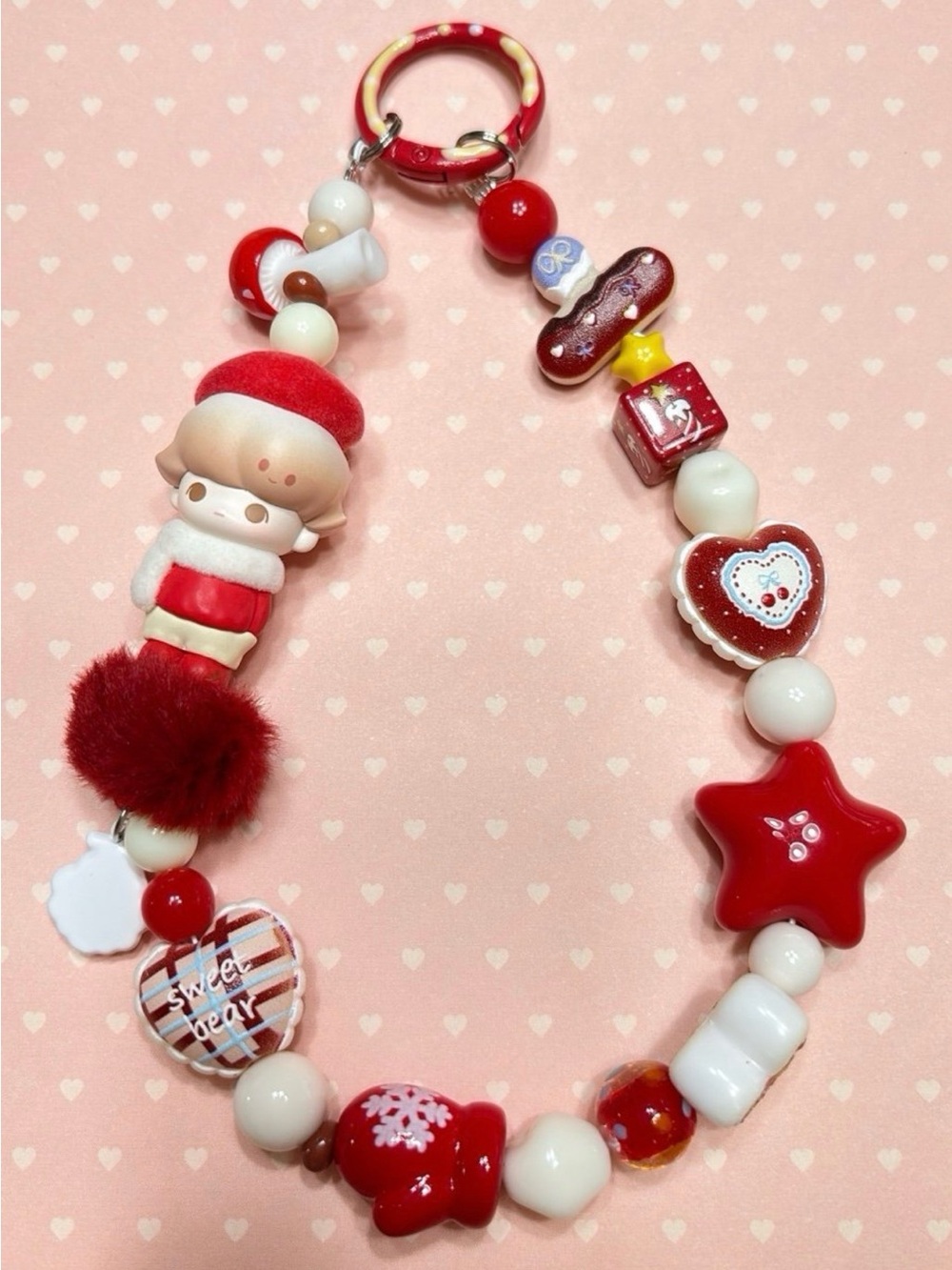 Red Cute Character Beaded Bag Charm Keychain